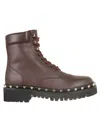 Valentino Rockstud Bootie Leather Combat Boots In Brown
