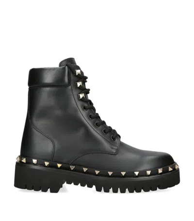 Valentino Garavani Studded Calfskin Chunky Sole Ankle Boots In Black