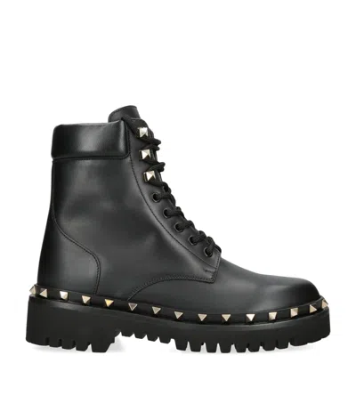 Valentino Garavani Rockstud Combat Boots In Black