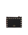 Valentino Rockstud Leather Zip Around Card Holder In Black