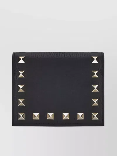 Valentino Garavani Rockstud Compact Leather Wallet In Black