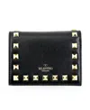 Valentino Rockstud Leather Card Holder In Black