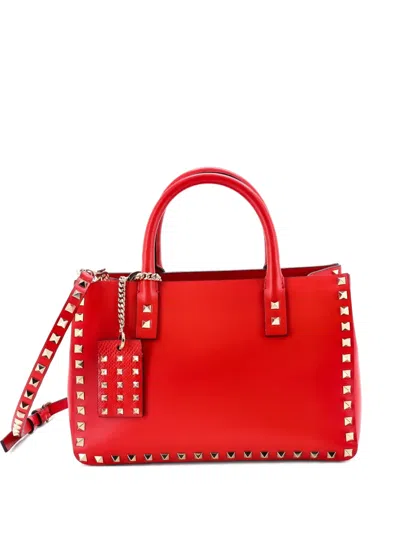 Pre-owned Valentino Garavani Rockstud Convertible Buffalo Small Tote Bag In Red