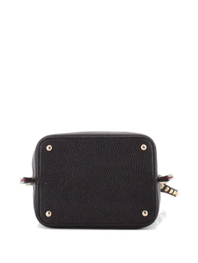 Pre-owned Valentino Garavani Rockstud Convertible Top Handle Open Leather Mini Tote Bag In Black