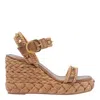 Valentino Studded Leather Cork Wedge Sandals In Brown