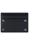 Valentino Rockstud Leather Card Holder In Black