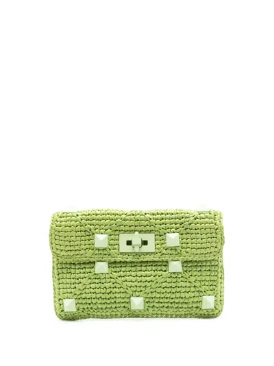 Valentino Garavani Rockstud Crochet-knit Clutch Bag In Green
