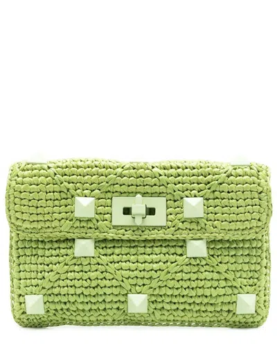 Valentino Garavani Valentino Rockstud Crochet-knit Clutch Bag In Green