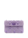 Valentino Rockstud Crochet-knit Clutch Bag In Purple