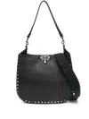 Valentino Garavani Women Hobo Rockstud Leather Shoulder Bag In Black