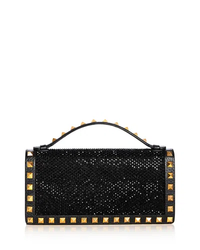 Valentino Garavani Rockstud Crystal & Leather Wallet On Chain In Orange