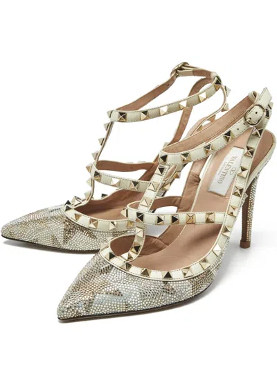 Pre-owned Valentino Garavani Rockstud Crystal Leather Pumps In Neutral