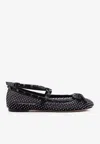 Valentino Rockstud Mesh Ballerina With Crystals And Matching Studs In Black