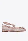 Valentino Garavani Rockstud Crystal Mesh Ankle Strap Ballet Flat In Pink