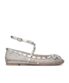Valentino Mesh Rockstud Ballerinas Featuring Bow Detail In Light Gray/silver