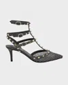 Valentino 65mm Rockstud Mesh Heels In Dq8 Black Diamond Nero