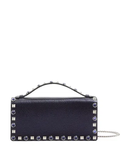 Valentino Garavani Rockstud Crystal-embellished Shoulder Bag In Blue