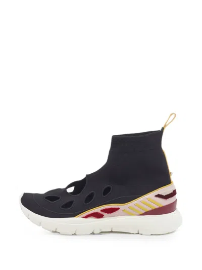 Pre-owned Valentino Garavani Rockstud Detail Cut-out Sock Sneakers In Black