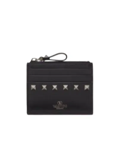 Valentino Garavani Rockstud-detailing Leather Card Holder In Black