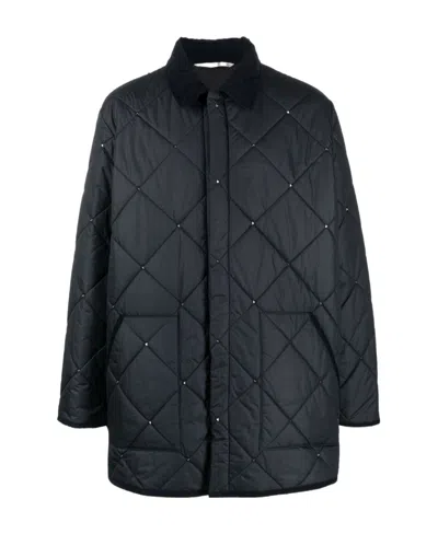 Valentino Rockstud Diamond-quilted Short Coat In Black