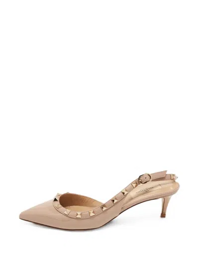 Pre-owned Valentino Garavani Rockstud D'orsay Heeled Pumps In Neutral