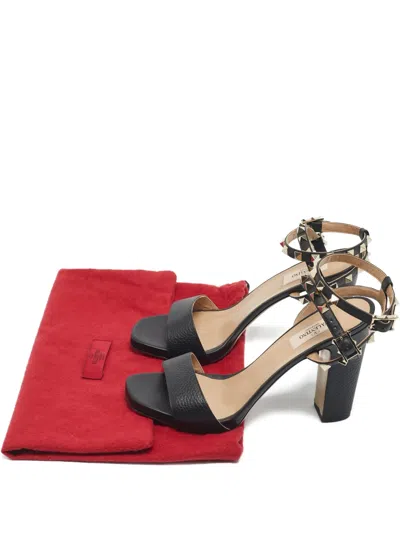 Pre-owned Valentino Garavani Rockstud Double-strap Sandals In Black