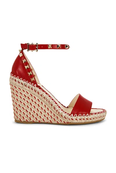 Valentino Garavani Rockstud Double Wedge Espadrilles In Red