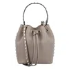 Valentino Rockstud Drawstring Bucket Bag In Gray