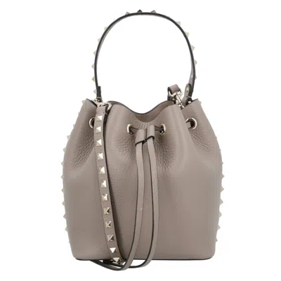 Valentino Garavani Valentino Rockstud Drawstring Bucket Bag In Gray