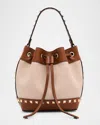 Valentino Garavani Women Rockstud Canvas Bucket Bag In Naturale Tobacco Selleria