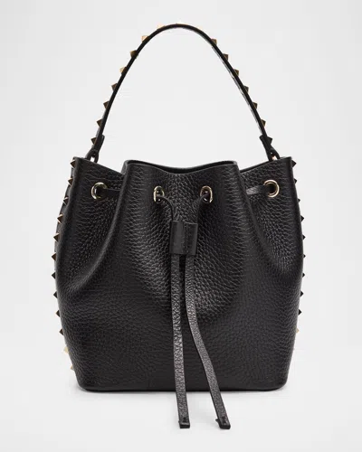 Valentino Garavani Rockstud Drawstring Leather Bucket Bag In Nero