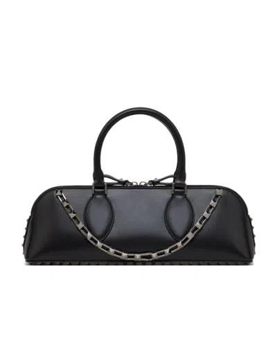 Valentino Garavani Rockstud East-west Leather Tote Bag In Black