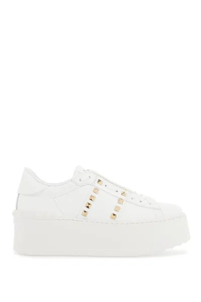 Valentino Garavani Rockstud Elegant Sneakers With Golden Studs For Women In White