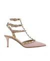 Valentino Rockstud Caged 65 Leather Ankle Strap Pump In Nude