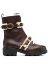 Valentino Rockstud-embellished Ankle Boots In Brown
