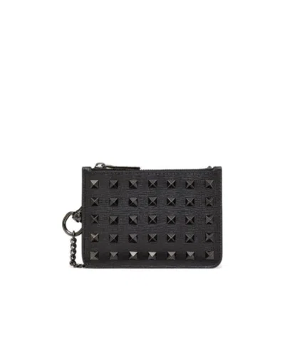 Valentino Garavani Rockstud-embellished Cardholder In Black