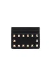 Valentino Garavani Women Rockstud Leather Card Case In Black