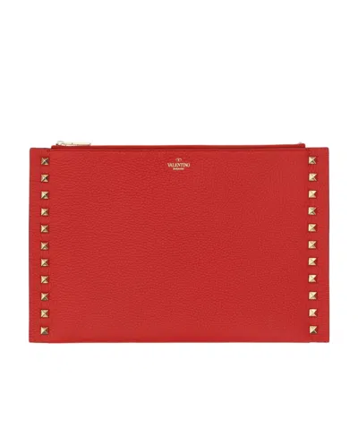 Valentino Garavani Rockstud-embellished Clutch Bag In Red