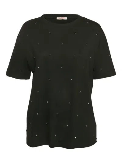 Pre-owned Valentino Rockstud-embellished Cotton T-shirt In Black