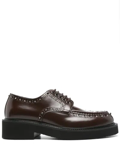 Valentino Garavani Rockstud-embellished Derby Shoes In Brown