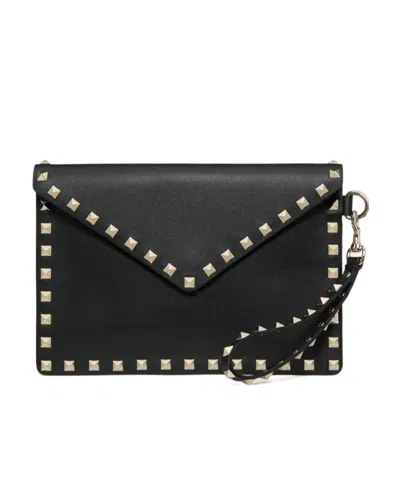 Valentino Garavani Rockstud-embellished Envelope Clutch Bag In Black
