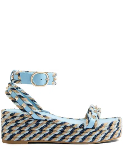 Valentino Garavani Rockstud-embellished Espadrilles In Blue/ivory