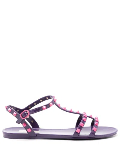 Valentino Garavani Rockstud-embellished Flat Sandals In Purple