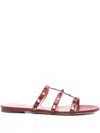 Valentino Rockstud-embellished Flat Sandals In Red