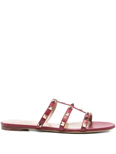 Valentino Garavani Rockstud-embellished Flat Sandals In Red