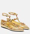 Valentino Verzierte Ballerinas Rockstud Aus Leder In Gold