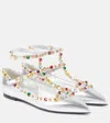 Valentino Rockstud Embellished Leather Ballet Flats In Silver