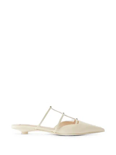 Valentino Garavani Rockstud Embellished Leather Mules In Neutral