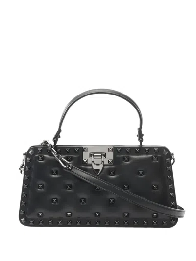 Pre-owned Valentino Garavani Rockstud-embellished Leather Two-way Handbag In Black