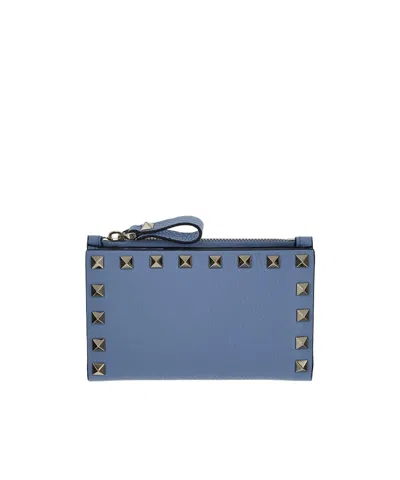 Valentino Garavani Rockstud-embellished Leather Wallet In Blue